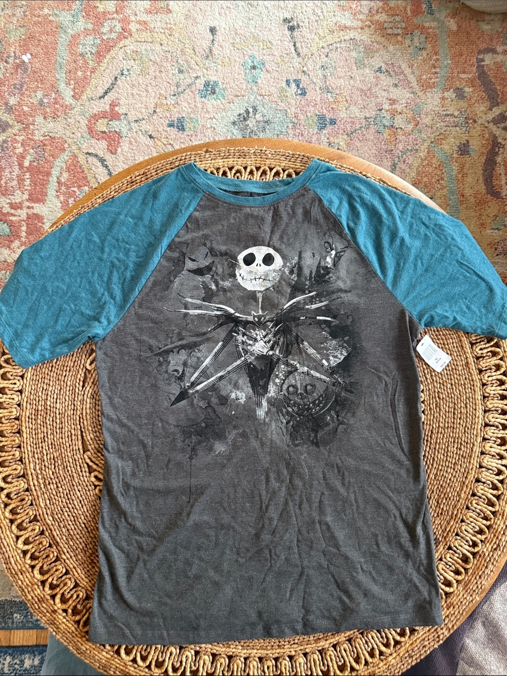 Disney Teal Sleeve Black Graphic Raglan Tee — Jack Skellington